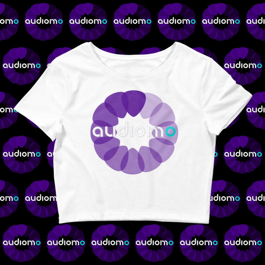 Classic Audiomo Logo Women’s White Short Sleeve Crop T-Shirt